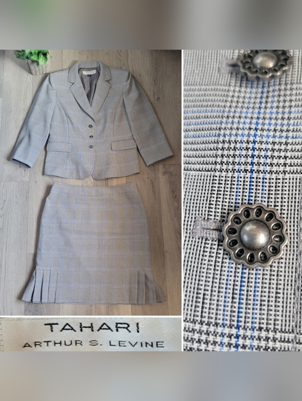 Tahari Arthur S Levine Petite Plaid Blazer & Kick Pleat Skirt Suit Set, Women 8P